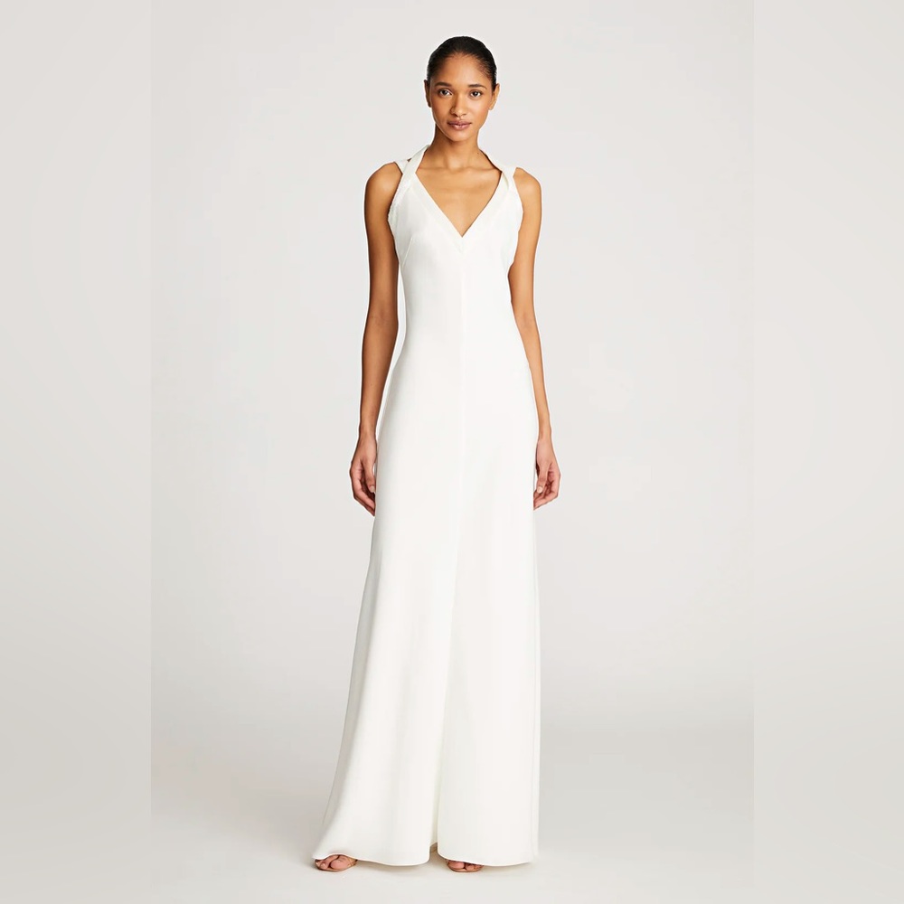 NWT—HALSTON:ALLISON GOWN, STRETCH CREPE/BEADED STRAPS. Sz 6 sold out everywhere.